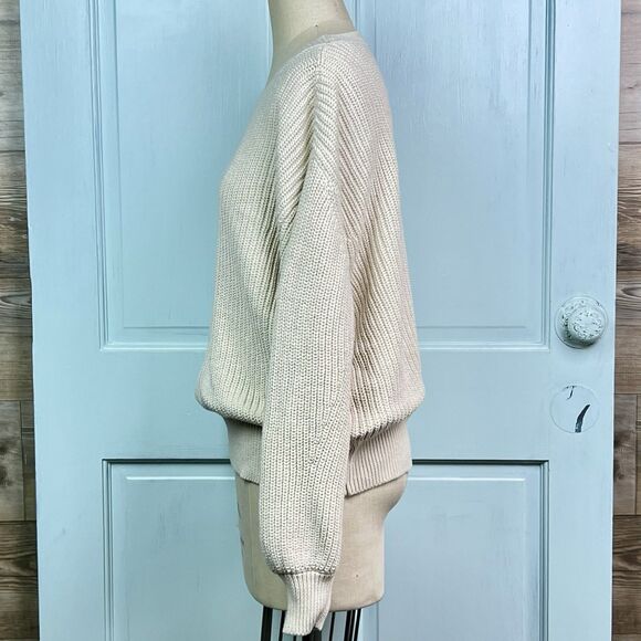 Gap Crewneck Sweater Shaker-Stitch Cotton Drop Shoulders Chino Beige Sz L NEW - Picture 4 of 11